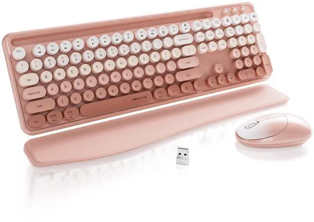 Main image of FCPLU xUBOTIE Wireless Keyboard and Mouse, Colorful 104-Key QWERTY with Round Keys, Phone Holder, Wrist Rest, Power Buttons, 2.4GHz USB for PC Laptop(Peach Gradient)