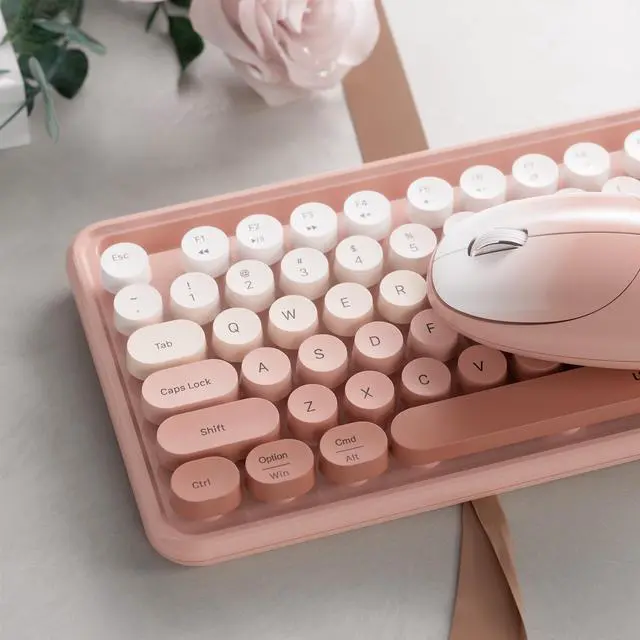 Alt view image 3 of 5 - FCPLU xUBOTIE Wireless Keyboard and Mouse, Colorful 104-Key QWERTY with Round Keys, Phone Holder, Wrist Rest, Power Buttons, 2.4GHz USB for PC Laptop(Peach Gradient)