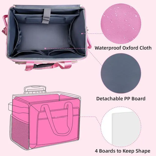 Alt view image 4 of 5 - YIEMICPRO Rolling Teacher Bag with Detachable Cart - 1680D Waterproof Oxford Rolling Cart for Teachers, Large Capacity Tote with Wheels Fits 15.6" Laptop & Tablet(PINK)