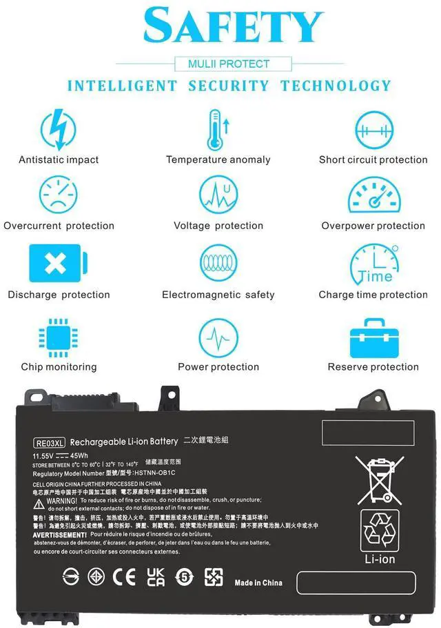 Alt view image 4 of 5 - RE03XL RF03XL L32656-005 Laptop Battery for HP ProBook 430 440 445 450 455R G6 430 440 445 450 G7 Notebook Battery L32407-AC1 L32407-2B1 L32407-541 HSTNN-OB1C HSTNN-UB7R HSTNN-DB9A REO3XL 45WH