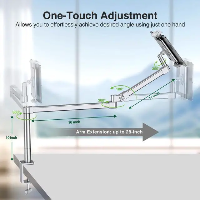 Alt view image 4 of 5 - elitehood iPad Holder Stand for Desk & Bed, 28-inch Tablet Arm Mount with Clamp, Easy Adjustable Aluminum iPad Desk Mount for Office Home, Compatible with 4/7-13in Tablets and Cell Phones, Sliver
