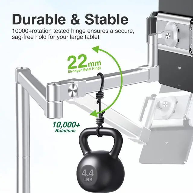 Alt view image 5 of 5 - elitehood iPad Holder Stand for Desk & Bed, 28-inch Tablet Arm Mount with Clamp, Easy Adjustable Aluminum iPad Desk Mount for Office Home, Compatible with 4/7-13in Tablets and Cell Phones, Sliver