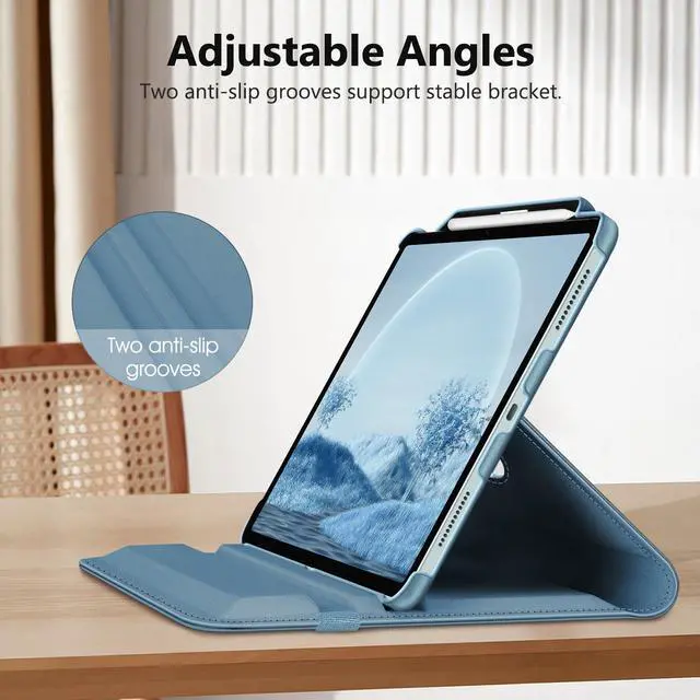 Alt view image 5 of 5 - Fintie Rotating Case for iPad Air 13-inch (M3) 2025, (M2) 2024-360 Degree Swiveling Protective Stand Cover with Pencil Holder, Auto Wake/Sleep, Ocean Blue
