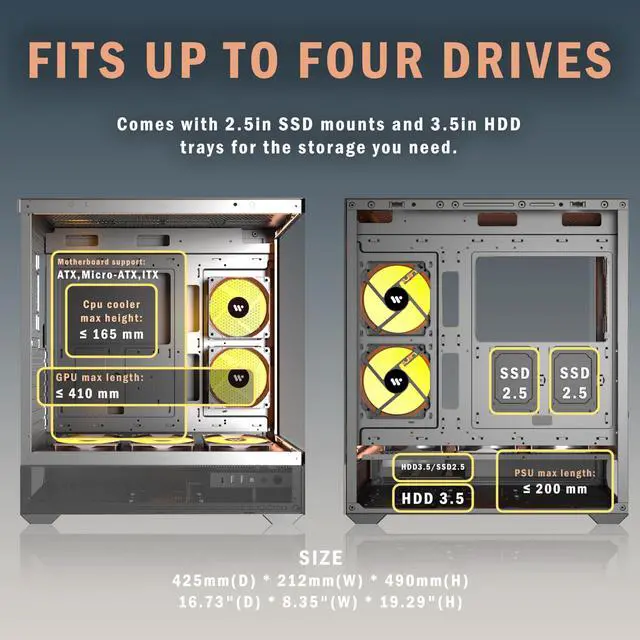 Alt view image 5 of 5 - KEDIERS PC CASE ATX 5 PWM ARGB Fans Pre-Installed, Mid Tower Computer Case with Full-View Tempered Glass, Type-C,Printed Walnut Wood Panels,Support 360mm Radiator,Black Gaming Case,P6