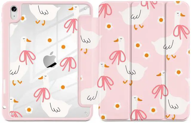 Alt view image 2 of 5 - MEEgoodo Case for iPad A16 11th Generation 11 inch 2025/10th Gen 10.9 inch 2022, Cover with Transparent Acrylic Back Shell,Tablet Case with Pencil Holder+Auto Wake/Sleep+ Stand, Goose Farm & Bows