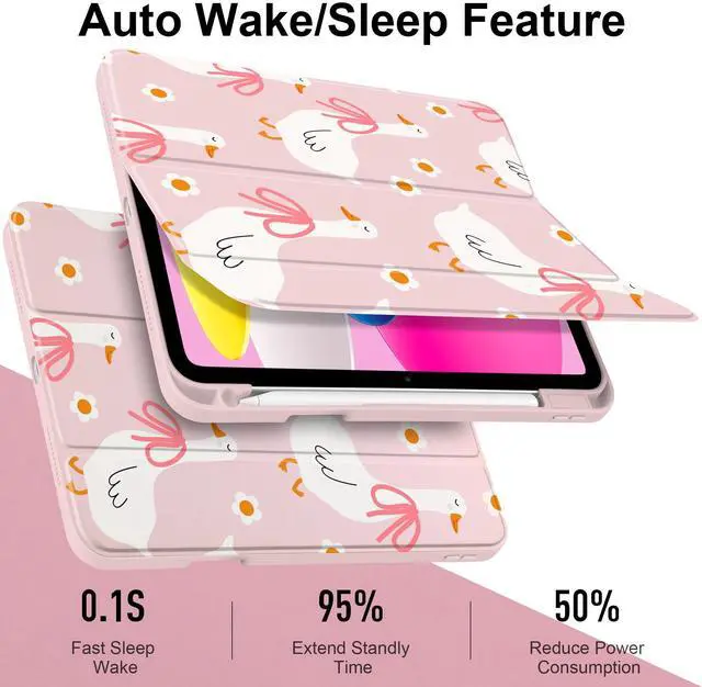 Alt view image 3 of 5 - MEEgoodo Case for iPad A16 11th Generation 11 inch 2025/10th Gen 10.9 inch 2022, Cover with Transparent Acrylic Back Shell,Tablet Case with Pencil Holder+Auto Wake/Sleep+ Stand, Goose Farm & Bows