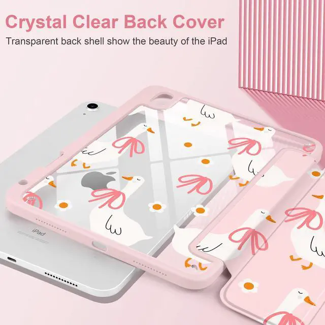 Alt view image 4 of 5 - MEEgoodo Case for iPad A16 11th Generation 11 inch 2025/10th Gen 10.9 inch 2022, Cover with Transparent Acrylic Back Shell,Tablet Case with Pencil Holder+Auto Wake/Sleep+ Stand, Goose Farm & Bows