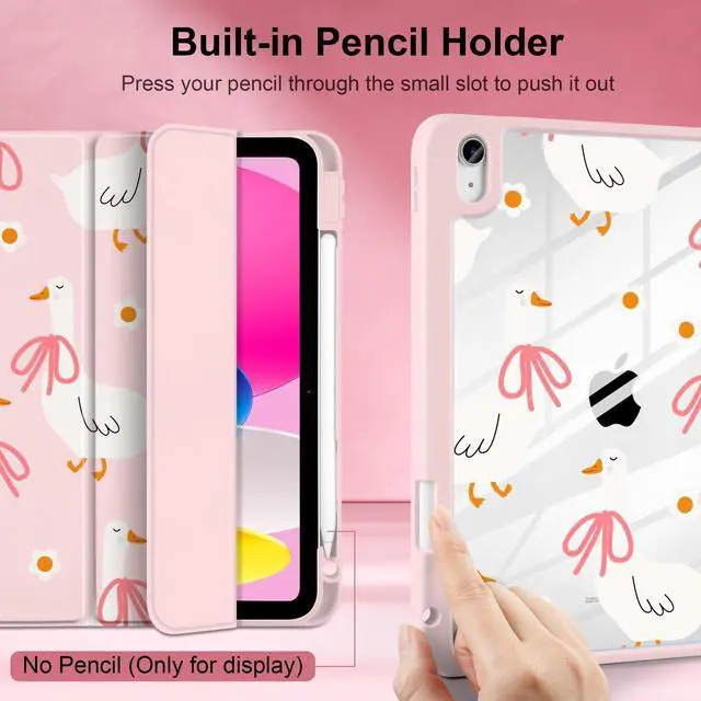 Alt view image 5 of 5 - MEEgoodo Case for iPad A16 11th Generation 11 inch 2025/10th Gen 10.9 inch 2022, Cover with Transparent Acrylic Back Shell,Tablet Case with Pencil Holder+Auto Wake/Sleep+ Stand, Goose Farm & Bows