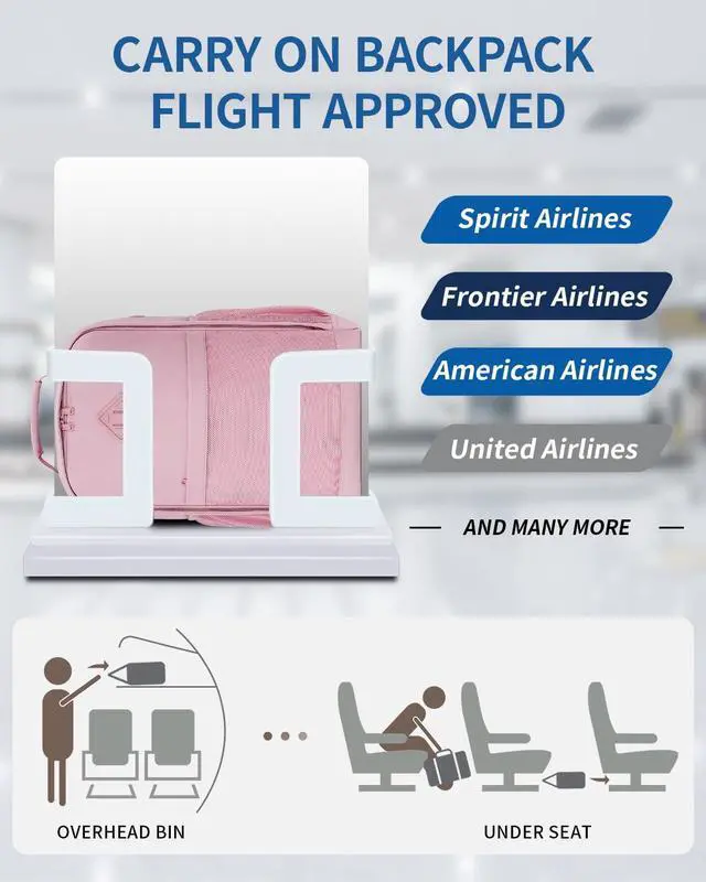 Alt view image 4 of 5 - ECOHUB Travel Backpack for Women Men, 17.3" Laptop Backpack with Hat Clip Water-Resistant Carry On Casual Daypack Lightweight Personal Item Bag with USB Charging Port for Travel Hiking College, Pink