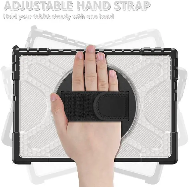 Alt view image 2 of 5 - Junfire Protective Case for Microsoft Surface Pro 7 Plus, Surface Pro 7/6/5/4 Shockproof Rugged Case with 360°Rotating Kickstand/Hand Strap/Stylus Holder, Compatible with Type Cover Keyboard,Clear