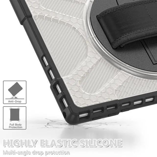 Alt view image 3 of 5 - Junfire Protective Case for Microsoft Surface Pro 7 Plus, Surface Pro 7/6/5/4 Shockproof Rugged Case with 360°Rotating Kickstand/Hand Strap/Stylus Holder, Compatible with Type Cover Keyboard,Clear