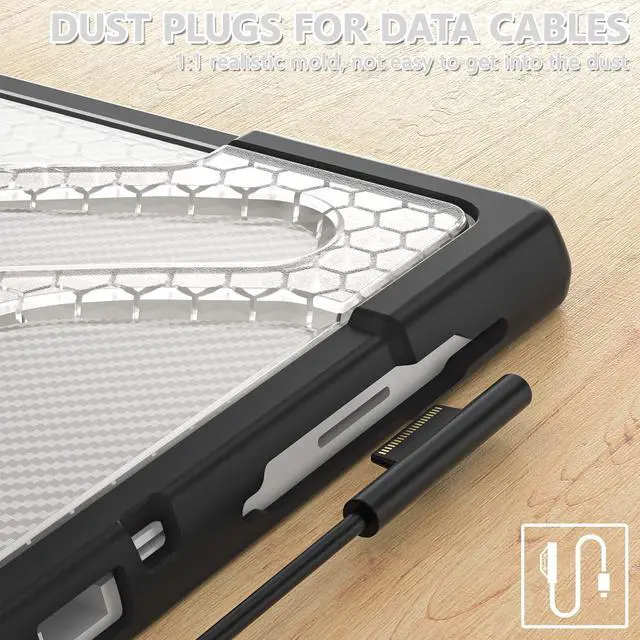 Alt view image 5 of 5 - Junfire Protective Case for Microsoft Surface Pro 7 Plus, Surface Pro 7/6/5/4 Shockproof Rugged Case with 360°Rotating Kickstand/Hand Strap/Stylus Holder, Compatible with Type Cover Keyboard,Clear