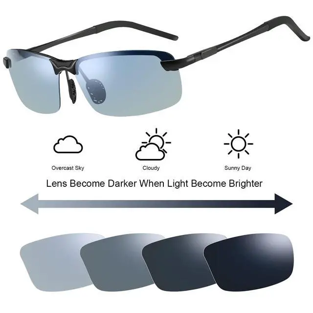 Alt view image 2 of 4 - Photochromic Polarized Sunglasses Blue Light Blocking Spring Hinge Glasses UV400 Protection Safety Eyeglasses for Men Women Day and Night Sport Driving Golf Fishing Anti Glare Photosensitive Eyewear