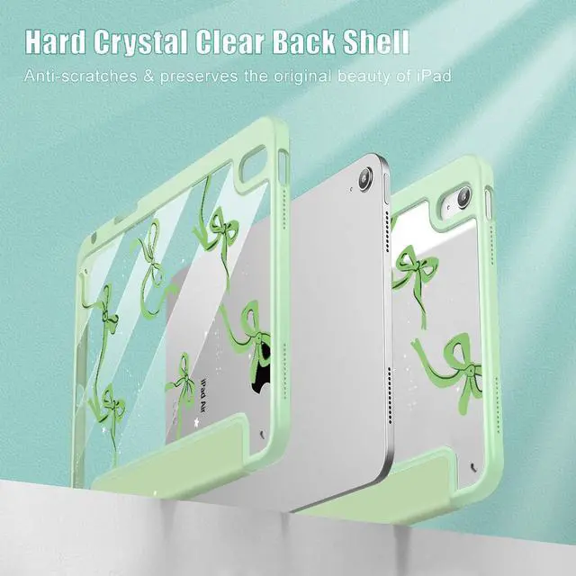 Alt view image 4 of 5 - May Chen for iPad (A16) 11th Generation Case 11 Inch 2025, iPad 10th Gen Case 2022 10.9 inch, Built-in Pencil Holder with Shockproof Cover Clear Transparent Back Shell Auto Wake/Sleep, Bows Green