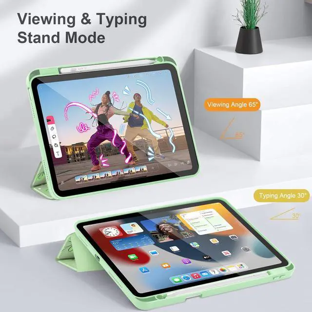 Alt view image 5 of 5 - May Chen for iPad (A16) 11th Generation Case 11 Inch 2025, iPad 10th Gen Case 2022 10.9 inch, Built-in Pencil Holder with Shockproof Cover Clear Transparent Back Shell Auto Wake/Sleep, Bows Green
