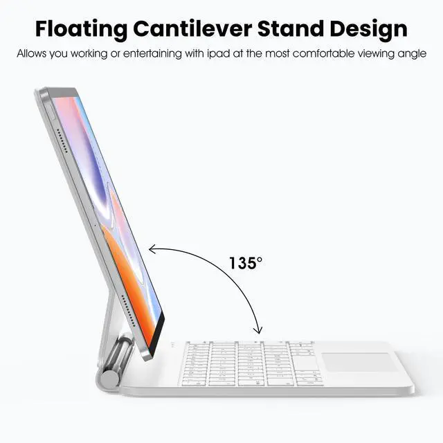 Alt view image 4 of 5 - MBODMI Keyboard Case for iPad 11th (A16,2025) & 10th Generation (2022)- Magnetic Case for iPad 10.9 inch 10th / 11th Gen. Magic Keyboard Backlits, Floating Cantilever Stand,  White