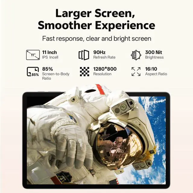 Alt view image 3 of 5 - Android 16 Tablet, 2025 Upgraded 11 inch Android Tablets with Keyboard, 20GB+128GB+1TB Expand, Support Face Unlock+Widevine L1 Supported, Octa-Core CPU,Dual WiFi, Dual Camera,8800mAh Battery, Silver