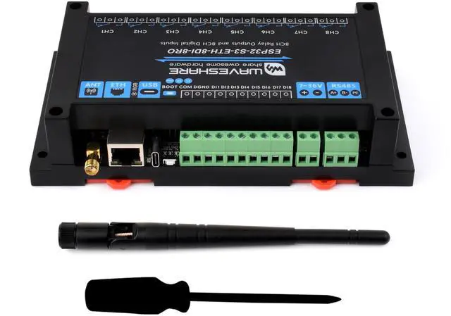 Main image of Industrial 8-Channel ESP32-S3 WiFi Relay Module,Built-in Xtensa 32-bit LX7 Dual-core Processor, Onboard Isolated RS485 Interface+ Network Port + 8-CH Digital Inputs + 8-CH Relays, Supports WiFi/BT