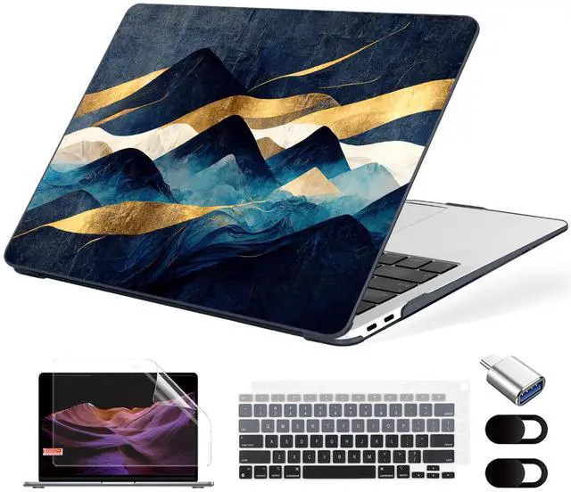 Main image of MecBevia Compatible with MacBook Air 13.3 inch Case 2021-2018 Release A2337 M1 A2179 A1932 Touch ID, Plastic Hard Shell&Keyboard Cover&Screen Protector&Webcam Cover&Type-C Adapter, Mountain