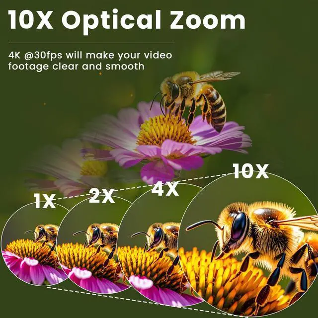 Alt view image 3 of 5 - ALPCAM 4K USB Camera - 10X Optical Zoom, Ultra HD 2160P, IMX415 Sensor, Plug and Play for Windows, Linux, Mac, Raspberry Pi