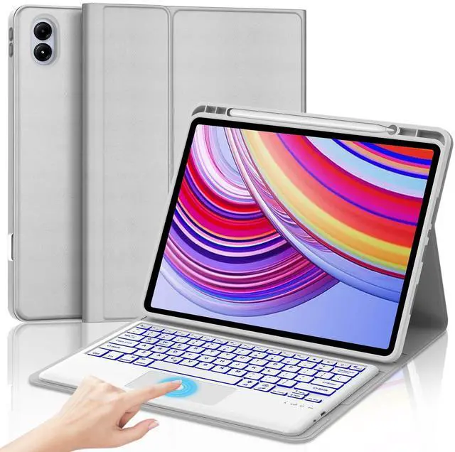 Main image of WINCHKING Touchpad Keyboard Case for Tablet Redmi Pad Pro 12.1 Inch 2024/Poco Pad 12.1 Released 2024,7-Color Backlit,Detachable Wireless Keyboard Protective Case with Pen Holder,Light Gray