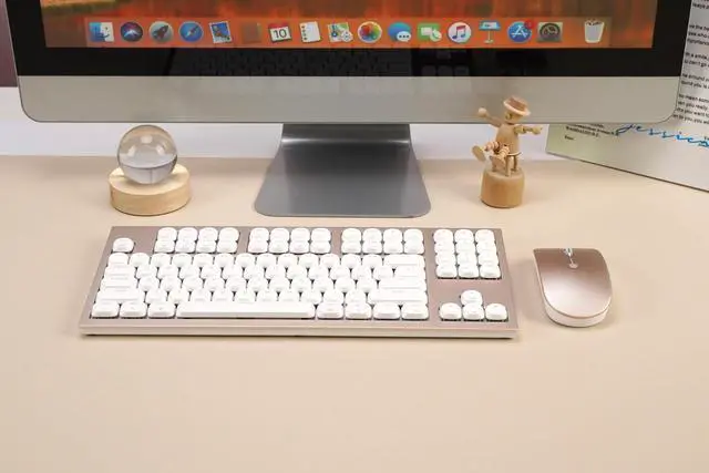 Alt view image 2 of 5 - Willow Mechanical Keyboard [Milk Tea Edition] + Bonus Wireless Mouse, 102 Keys, MAC/WIN, LP Kailh Linear Silent Hot Swappable Switches, White Backlit, RF 2.4, Bluetooth, USB, PBT Keycaps, Aluminum Top