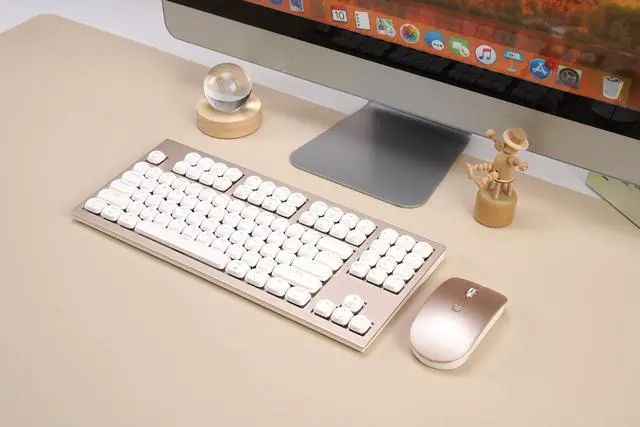 Alt view image 3 of 5 - Willow Mechanical Keyboard [Milk Tea Edition] + Bonus Wireless Mouse, 102 Keys, MAC/WIN, LP Kailh Linear Silent Hot Swappable Switches, White Backlit, RF 2.4, Bluetooth, USB, PBT Keycaps, Aluminum Top