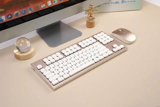 Alt view image 4 of 5 - Willow Mechanical Keyboard [Milk Tea Edition] + Bonus Wireless Mouse, 102 Keys, MAC/WIN, LP Kailh Linear Silent Hot Swappable Switches, White Backlit, RF 2.4, Bluetooth, USB, PBT Keycaps, Aluminum Top