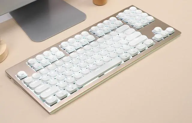 Alt view image 5 of 5 - Willow Mechanical Keyboard [Milk Tea Edition] + Bonus Wireless Mouse, 102 Keys, MAC/WIN, LP Kailh Linear Silent Hot Swappable Switches, White Backlit, RF 2.4, Bluetooth, USB, PBT Keycaps, Aluminum Top
