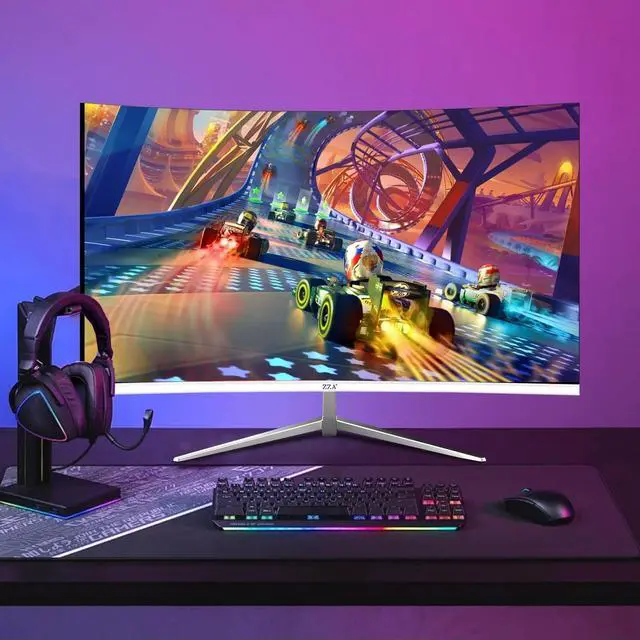 Alt view image 4 of 5 - ZZA 27 inch White Gaming Monitor,300Hz Curved Monitor,Full HD 1080P White Computer Monitor,Eye-Care Display with HDMI,DP,FreeSync,Wall Mountable for Gaming and Office