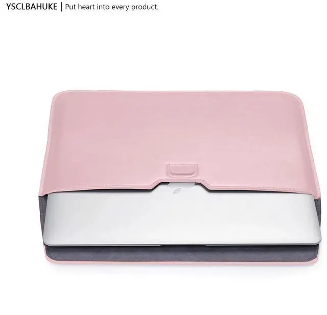 Alt view image 3 of 5 - YSCLBAHUKE PU Leather Laptop Sleeve with Stand for MacBook 2025 Air15 M4 A3241 M2 M3 A2941 A3114 Pro16 M4 A3186 A3403 Pro16 A2485/A2780/A2991 Pro15w/tb A1707/A1990 Retina 15 A1398, Pink