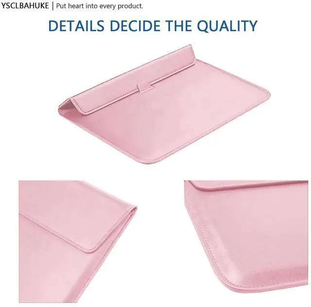 Alt view image 4 of 5 - YSCLBAHUKE PU Leather Laptop Sleeve with Stand for MacBook 2025 Air15 M4 A3241 M2 M3 A2941 A3114 Pro16 M4 A3186 A3403 Pro16 A2485/A2780/A2991 Pro15w/tb A1707/A1990 Retina 15 A1398, Pink