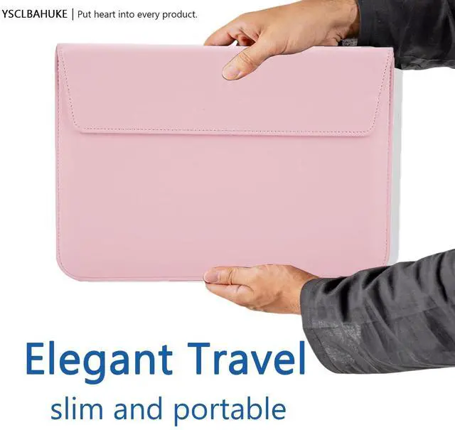 Alt view image 2 of 5 - YSCLBAHUKE PU Leather Laptop Sleeve with Stand for MacBook 2025 Air15 M4 A3241 M2 M3 A2941 A3114 Pro16 M4 A3186 A3403 Pro16 A2485/A2780/A2991 Pro15w/tb A1707/A1990 Retina 15 A1398, Pink