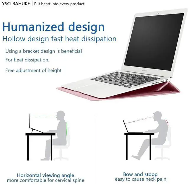 Alt view image 5 of 5 - YSCLBAHUKE PU Leather Laptop Sleeve with Stand for MacBook 2025 Air15 M4 A3241 M2 M3 A2941 A3114 Pro16 M4 A3186 A3403 Pro16 A2485/A2780/A2991 Pro15w/tb A1707/A1990 Retina 15 A1398, Pink