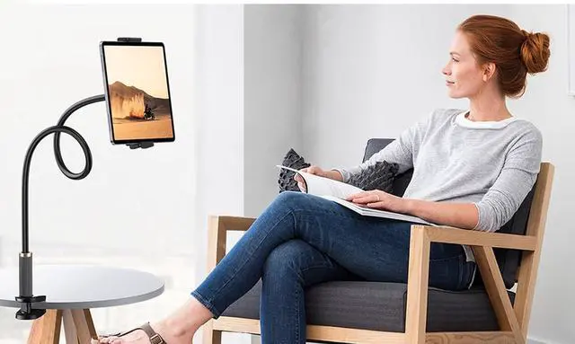 Alt view image 4 of 5 - Niumowa Gooseneck Tablet Holder - Flexible Tablet Stand, Tablet Holder,Cell Phone Holder,Cell Stand, Flexible Adjustable Arm in Bed for/Mobile Phone/Switch/etc, 98 cm Total Length (Black)