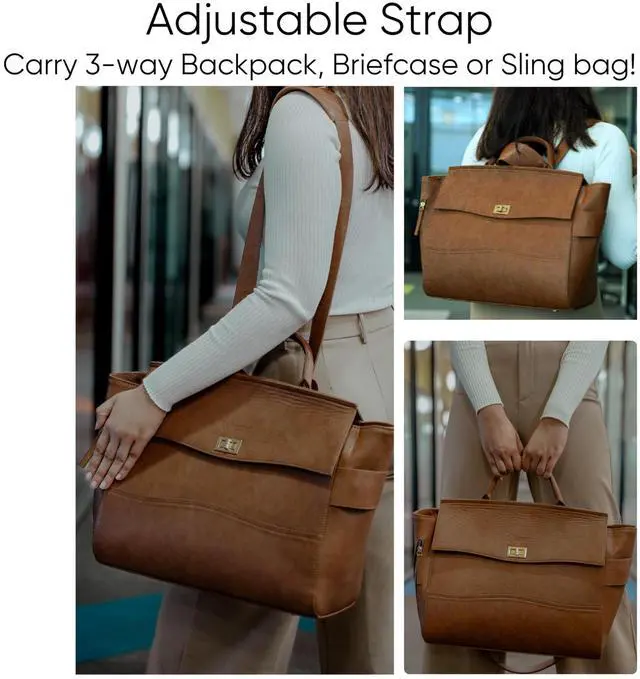 Alt view image 4 of 5 - RASHKI ARIA Women tote bag | 15.6" Laptop Messenger Bag | Laptop Bag | Office Bag | College Bag | Vegan Leather (TAN)