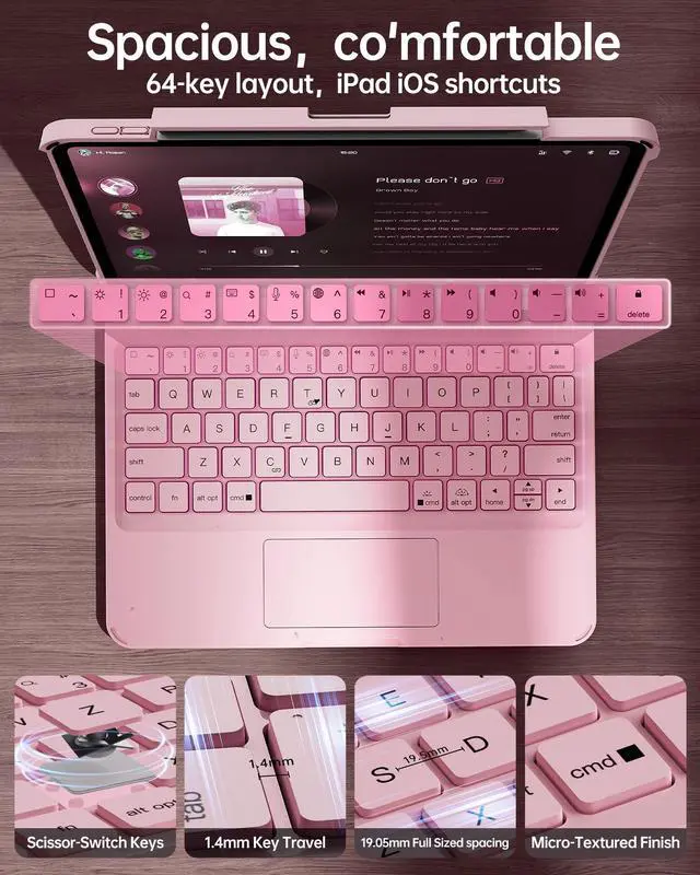 Alt view image 5 of 5 - Intermerge for iPad Pro 13(M4,2024) Case with Keyboard Clear,360° Rotatable Multi-Touch Trackpad,7-Color Backlit Magnetic Keyboard Case with Pencil Holder and Type-C Charging - Pink