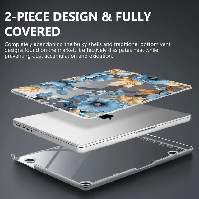 Alt view image 3 of 5 - Tuiklol Case for MacBook Pro 14 inch 2025-2021 Release A3434 M5 A3112 A3401 A3185 M4 A2992 A2918 M3 A2779 M2 A2442 M1 Pro/Max Chip, Durable Crystal Hard Shell Cases, Blue Flower
