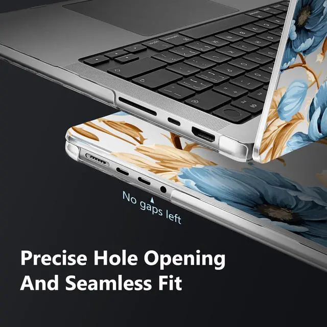 Alt view image 2 of 5 - Tuiklol Case for MacBook Pro 14 inch 2025-2021 Release A3434 M5 A3112 A3401 A3185 M4 A2992 A2918 M3 A2779 M2 A2442 M1 Pro/Max Chip, Durable Crystal Hard Shell Cases, Blue Flower