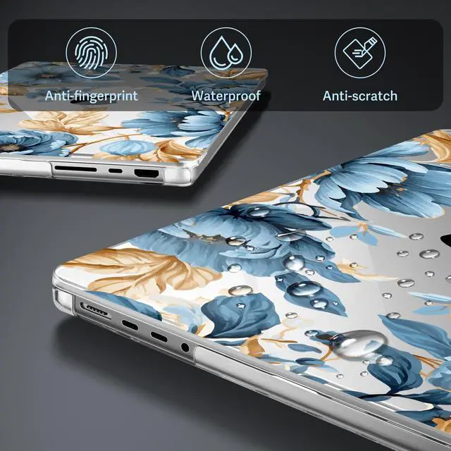 Alt view image 4 of 5 - Tuiklol Case for MacBook Pro 14 inch 2025-2021 Release A3434 M5 A3112 A3401 A3185 M4 A2992 A2918 M3 A2779 M2 A2442 M1 Pro/Max Chip, Durable Crystal Hard Shell Cases, Blue Flower