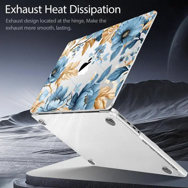 Alt view image 5 of 5 - Tuiklol Case for MacBook Pro 14 inch 2025-2021 Release A3434 M5 A3112 A3401 A3185 M4 A2992 A2918 M3 A2779 M2 A2442 M1 Pro/Max Chip, Durable Crystal Hard Shell Cases, Blue Flower