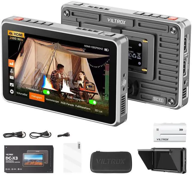 Main image of VILTROX DC-X3 Touchscreen Camera Field Monitor, SDI in/Out HDMI in/Out 4K Camera Video Monitor with Battery Sunshade Hood,Camera Touchscreen Monitor for Sony Canon Nikon2000nits,3D LUT,1920X1080