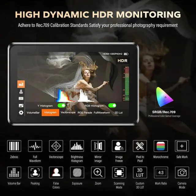 Alt view image 2 of 5 - VILTROX DC-X3 Touchscreen Camera Field Monitor, SDI in/Out HDMI in/Out 4K Camera Video Monitor with Battery Sunshade Hood,Camera Touchscreen Monitor for Sony Canon Nikon2000nits,3D LUT,1920X1080
