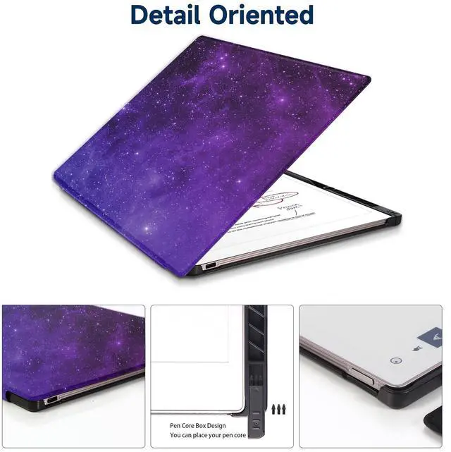 Alt view image 3 of 5 - QIOFEARTH Case for Remarkable Paper Pro Tablet 11.8" (2024 Released) Lightweight and Hard Back Shell Protective Book Folio Cover,Have Auto Sleep/Wake,Pen Holder and Pen Tips Box (Starry Sky Purple)