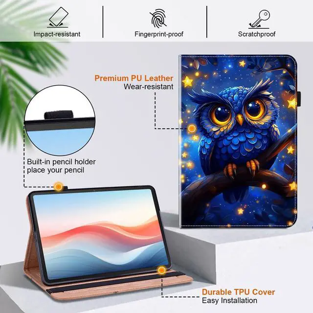 Alt view image 3 of 5 - YHDXUYS Case for Amazon Fire HD 10 and 10 Plus Tablet (13th/11th Generation, 2023/2021 Release) with Multi-Angle Stand and Pen Holder, Blue Owl