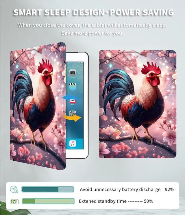 Alt view image 3 of 5 - Case for All-New Amazon Kindle Fire HD 8 & 8 Plus Tablet(12th/10th Generation, 2024/2022/2020 Release) 8" Slim PU Leather Adjustable Multi-Angle Smart Shell Cover with Auto Wake/Sleep, Rooster Sakura