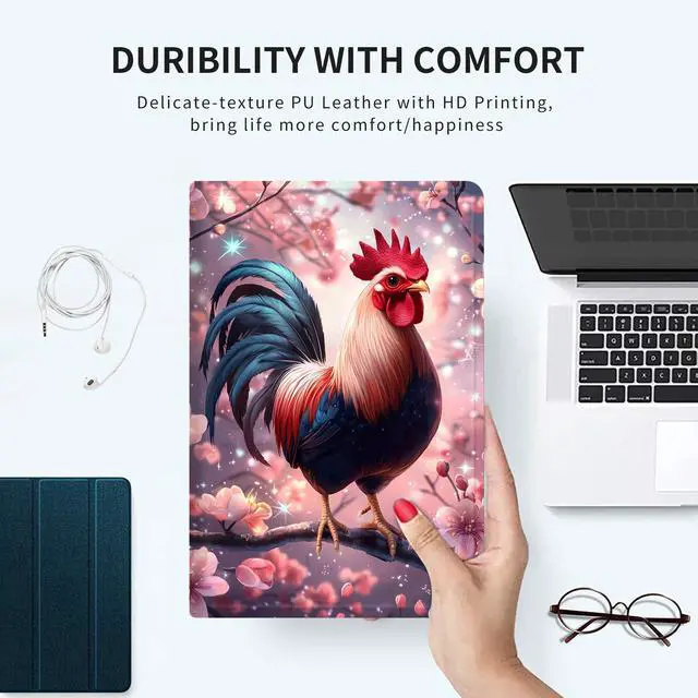 Alt view image 5 of 5 - Case for All-New Amazon Kindle Fire HD 8 & 8 Plus Tablet(12th/10th Generation, 2024/2022/2020 Release) 8" Slim PU Leather Adjustable Multi-Angle Smart Shell Cover with Auto Wake/Sleep, Rooster Sakura