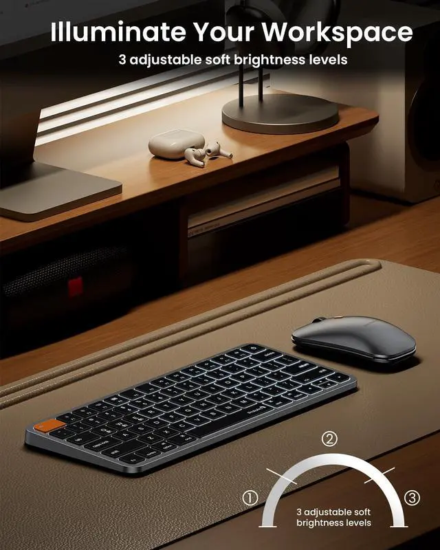 Alt view image 3 of 5 - ProtoArc Backlit Compact Bluetooth Keyboard and Mouse for Mac, KM90-A Multi-Device Wireless Keyboard Mouse for Mac, Quiet and Rechargeable, for MacBook Pro/Air, iPad - Space Gray