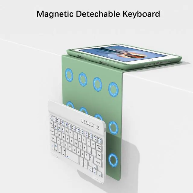Alt view image 2 of 5 - Divufus Keyboard Case for iPad Mini 5th & Mini 4th Generation 7.9 Inch [Magnetic Detachable Wireless Keyboard][Support 3 System] Flip Stand Case with Pencil Holder for iPad Mini 4/5, Green