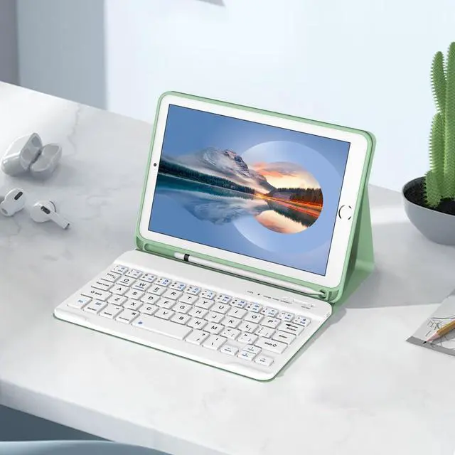 Alt view image 5 of 5 - Divufus Keyboard Case for iPad Mini 5th & Mini 4th Generation 7.9 Inch [Magnetic Detachable Wireless Keyboard][Support 3 System] Flip Stand Case with Pencil Holder for iPad Mini 4/5, Green